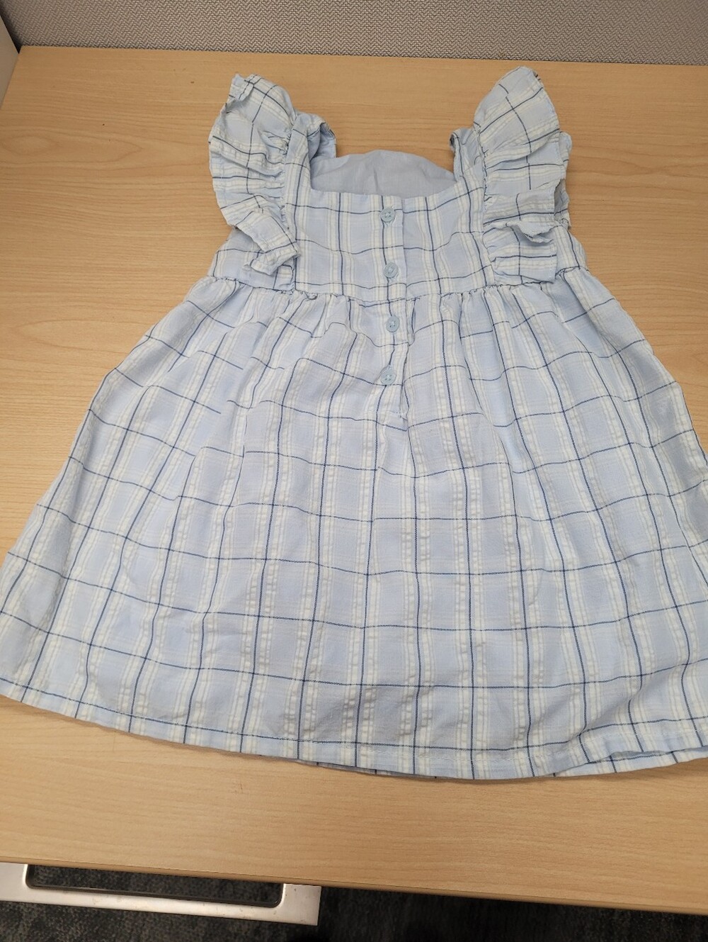 Carter's Light Blue Windowpane Ruffle-Sleeve Dress - Picture 4 of 5